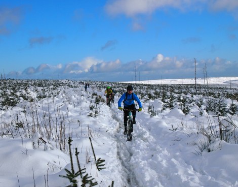 Mountain biking in the snow at Llandegla